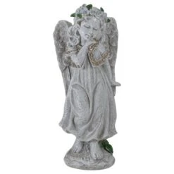 Northlight 10" Gray Angel Girl With Floral Crown Garden Statue