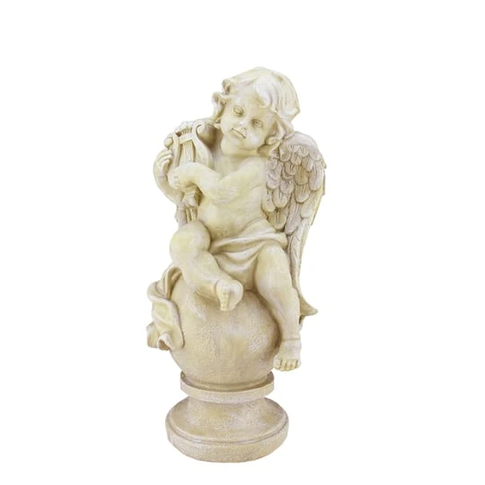 Northlight 12" Almond Brown Cherub With Lyre Garden Statue 4 Northlight 12" Almond Brown Cherub With Lyre Garden Statue - Image 2
