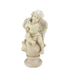 Northlight 12" Almond Brown Cherub With Lyre Garden Statue