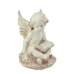 Northlight 12" Ivory Sitting Cherub Angel With Book Garden Statue