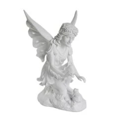 Northlight 14.5" Fanciful White Kneeling Fairy & Frog Outdoor Statue