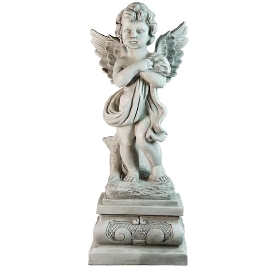 Northlight 28.75" Gray Standing Cherub Angel On Pedestal Outdoor Statue 3 Northlight 28.75" Gray Standing Cherub Angel On Pedestal Outdoor Statue