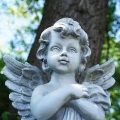 Northlight 28.75" Gray Standing Cherub Angel On Pedestal Outdoor Statue 10 Northlight 28.75" Gray Standing Cherub Angel On Pedestal Outdoor Statue -Northlight D221249S 3