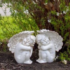 Northlight 7" Heavenly Gardens Gray Left Facing Sleeping Cherub Angel Outdoor Garden Statue -Northlight D221259S 2
