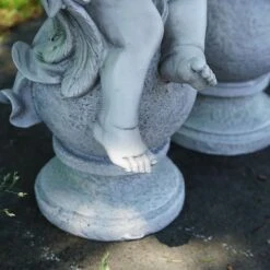 Northlight 14.75" Gray Cherub Angels With Violin & Harp Sitting On Finials Outdoor Garden Statues -Northlight D221263S 4