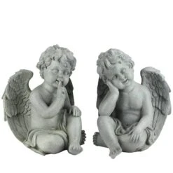 Northlight 12.5" Distressed Gainsboro Gray Sitting Cherub Angels Outdoor Garden Statues