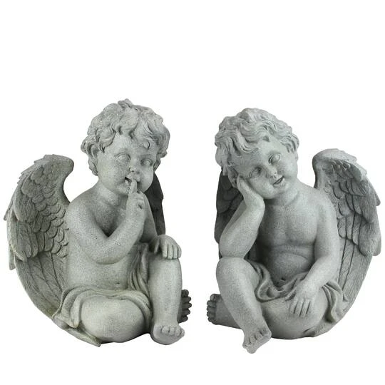 Northlight 12.5" Distressed Gainsboro Gray Sitting Cherub Angels Outdoor Garden Statues 3 Northlight 12.5" Distressed Gainsboro Gray Sitting Cherub Angels Outdoor Garden Statues