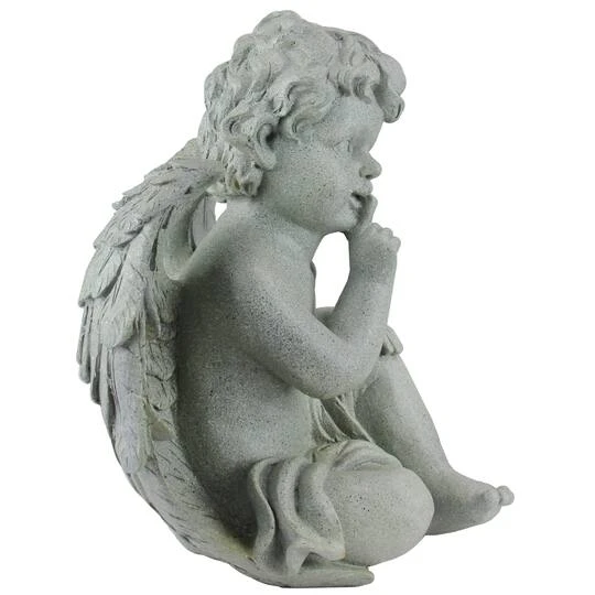 Northlight 12.5" Distressed Gainsboro Gray Sitting Cherub Angels Outdoor Garden Statues 5 Northlight 12.5" Distressed Gainsboro Gray Sitting Cherub Angels Outdoor Garden Statues - Image 3