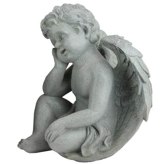 Northlight 12.5" Distressed Gainsboro Gray Sitting Cherub Angels Outdoor Garden Statues 6 Northlight 12.5" Distressed Gainsboro Gray Sitting Cherub Angels Outdoor Garden Statues - Image 4