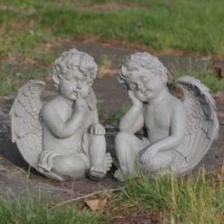 Northlight 12.5" Distressed Gainsboro Gray Sitting Cherub Angels Outdoor Garden Statues 11 Northlight 12.5" Distressed Gainsboro Gray Sitting Cherub Angels Outdoor Garden Statues -Northlight D221266S 4