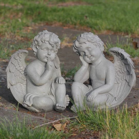 Northlight 12.5" Distressed Gainsboro Gray Sitting Cherub Angels Outdoor Garden Statues 7 Northlight 12.5" Distressed Gainsboro Gray Sitting Cherub Angels Outdoor Garden Statues - Image 5