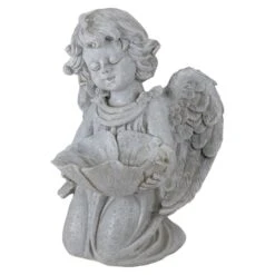 Northlight 9.5" Heavenly Gardens Gray Distressed Kneeling Cherub Angel Bird Feeder Outdoor Garden Statue