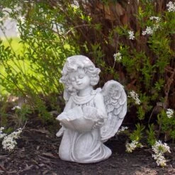 Northlight 9.5" Heavenly Gardens Gray Distressed Kneeling Cherub Angel Bird Feeder Outdoor Garden Statue -Northlight D221275S 2