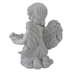 Northlight 9.5" Heavenly Gardens Gray Distressed Kneeling Cherub Angel Bird Feeder Outdoor Garden Statue -Northlight D221275S 4