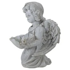 Northlight 9.5" Heavenly Gardens Gray Distressed Kneeling Cherub Angel Bird Feeder Outdoor Garden Statue -Northlight D221275S 5