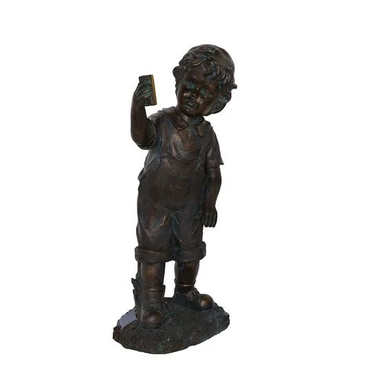 Northlight 18" Distressed Black & Bronze Boy With Cell Phone Solar Powered LED Outdoor Garden Statue 3 Northlight 18" Distressed Black & Bronze Boy With Cell Phone Solar Powered LED Outdoor Garden Statue