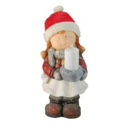 Northlight 17" Standing Young Girl In Ski Hat With Candle Holder Winter Outdoor Garden Statue -Northlight D221279S 1 1