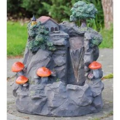 Northlight 24.5" Solar LED Lighted Mushrooms By Waterfall Outdoor Patio Garden Water Fountain -Northlight D221292S 4