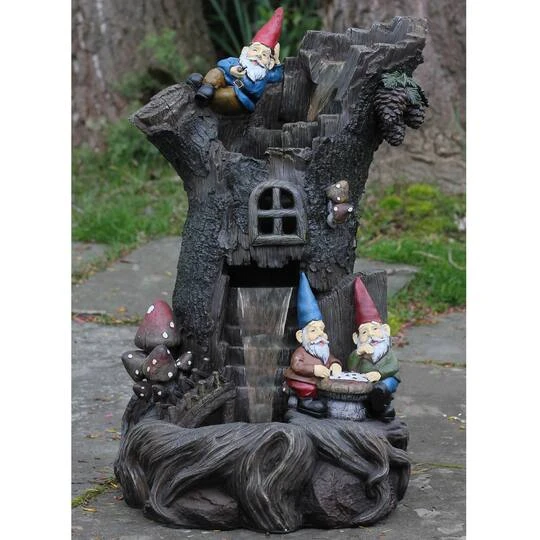 Northlight 28" Three-Tier Gnome Home Tree Stump Outdoor Patio Garden Water Fountain 5 Northlight 28" Three-Tier Gnome Home Tree Stump Outdoor Patio Garden Water Fountain - Image 3