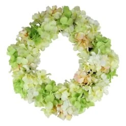 Northlight 15" Yellow, Green & Pink Hydrangea Flower Artificial Spring Wreath