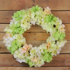 Northlight 15" Yellow, Green & Pink Hydrangea Flower Artificial Spring Wreath -Northlight D236950S 3
