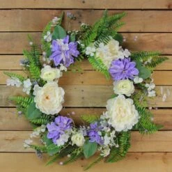 Northlight 22" Purple & White Peony & Daisy Assorted Foliage Artificial Spring Wreath -Northlight D236955S 3