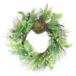 Northlight 24" Green & Brown Mixed Foliage Artificial Spring Wreath With Nest