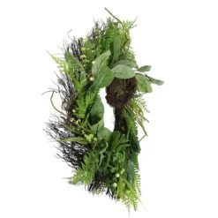 Northlight 24" Green & Brown Mixed Foliage Artificial Spring Wreath With Nest -Northlight D236956S 2