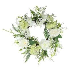 Northlight 24" White & Green Peony & Rose Artificial Floral Spring Wreath -Northlight D236958S 1 1