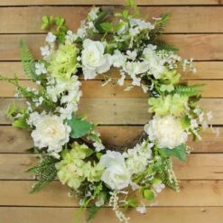 Northlight 24" White & Green Peony & Rose Artificial Floral Spring Wreath -Northlight D236958S 3