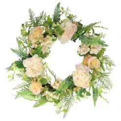 Northlight 24" Pink & Green Rose & Peony Floral Artificial Spring Wreath