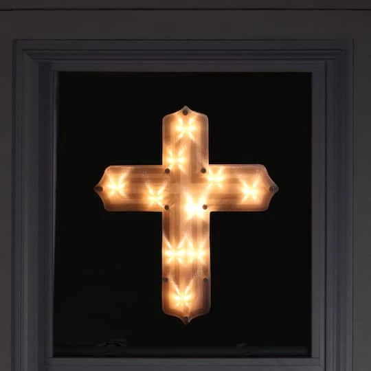 Northlight 14" White Lighted Religious Cross Easter Window Silhouette Decoration 6 Northlight 14" White Lighted Religious Cross Easter Window Silhouette Decoration - Image 4