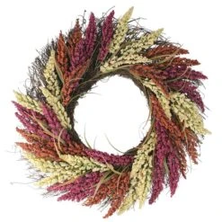 Northlight 22" Pink & Orange Autumn Harvest Mixed Heather & Grapevine Wreath -Northlight D253294S 1 1