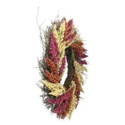 Northlight 22" Pink & Orange Autumn Harvest Mixed Heather & Grapevine Wreath -Northlight D253294S 2