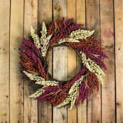 Northlight 22" Pink & Orange Autumn Harvest Mixed Heather & Grapevine Wreath -Northlight D253294S 3
