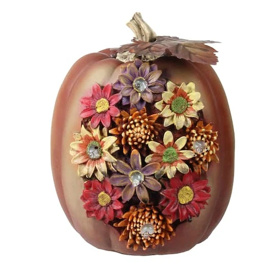 Northlight 7.75" Brown & Red LED Floral Pumpkin Tabletop Décor 3 Northlight 7.75" Brown & Red LED Floral Pumpkin Tabletop Décor