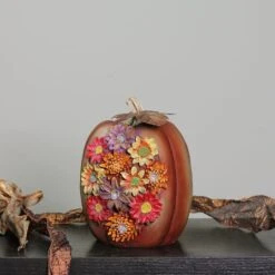 Northlight 7.75" Brown & Red LED Floral Pumpkin Tabletop Décor 9 Northlight 7.75" Brown & Red LED Floral Pumpkin Tabletop Décor -Northlight D253301S 3