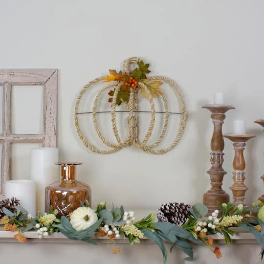 Northlight 16" Autumn Foliage & Rope Pumpkin Wall Décor 5 Northlight 16" Autumn Foliage & Rope Pumpkin Wall Décor - Image 3