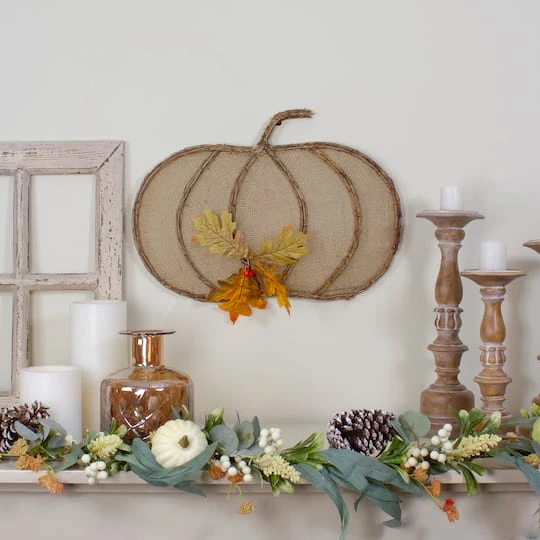 Northlight 19" Beige Burlap & Vine Pumpkin Wall Décor 5 Northlight 19" Beige Burlap & Vine Pumpkin Wall Décor - Image 3