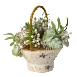Northlight 13" Green & Gold Artificial Pumpkin & Leaf Basket Arrangement -Northlight D253322S 3