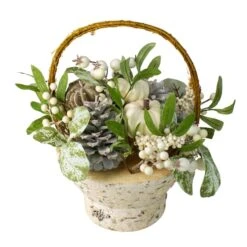 Northlight 13" Green & Gold Artificial Pumpkin & Leaf Basket Arrangement -Northlight D253322S 4