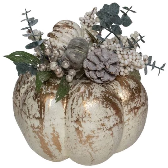 Northlight 10" White & Gold Pinecone & Pumpkin Tabletop Décor 4 Northlight 10" White & Gold Pinecone & Pumpkin Tabletop Décor - Image 2