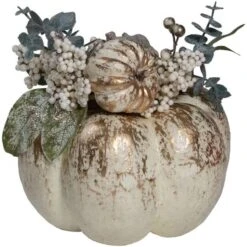 Northlight 10" White & Gold Pinecone & Pumpkin Tabletop Décor 9 Northlight 10" White & Gold Pinecone & Pumpkin Tabletop Décor -Northlight D253329S 3