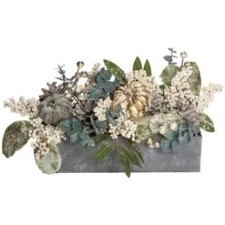 Northlight 12" Gray & Gold Pumpkin & Leaf Floral Arrangement 8 Northlight 12" Gray & Gold Pumpkin & Leaf Floral Arrangement -Northlight D253332S 1 1