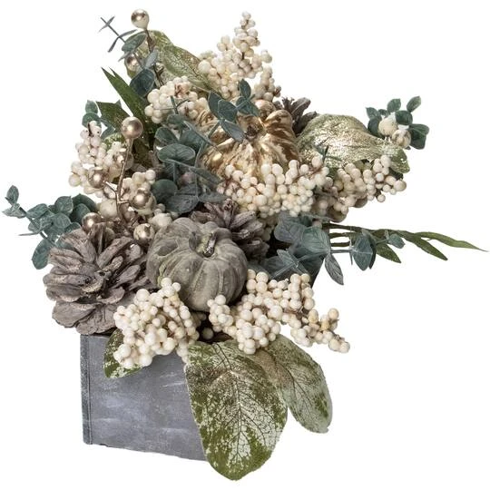 Northlight 12" Gray & Gold Pumpkin & Leaf Floral Arrangement 7 Northlight 12" Gray & Gold Pumpkin & Leaf Floral Arrangement - Image 5