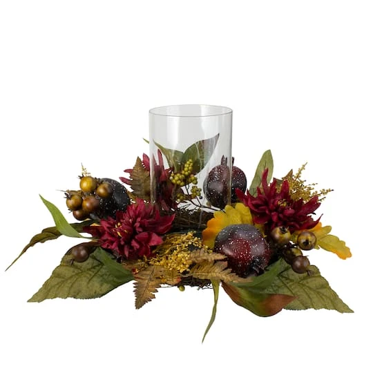 Northlight 22" Mums With Pomegranate Fall Candle Holder Centerpiece 5 Northlight 22" Mums With Pomegranate Fall Candle Holder Centerpiece - Image 3