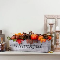 Northlight 24" Autumn Harvest Maple Leaf & Berry Arrangement In Wooden Box -Northlight D253348S 2