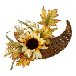 Northlight 12" Fall Harvest Sunflower & Pumpkin Cornucopia Decoration -Northlight D253349S 1 1