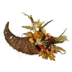 Northlight 12" Fall Harvest Sunflower & Pumpkin Cornucopia Decoration -Northlight D253349S 2