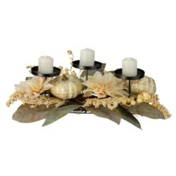 Northlight 21" White Dahlia & Pumpkin Fall Triple Candle Holder -Northlight D253353S 1 1